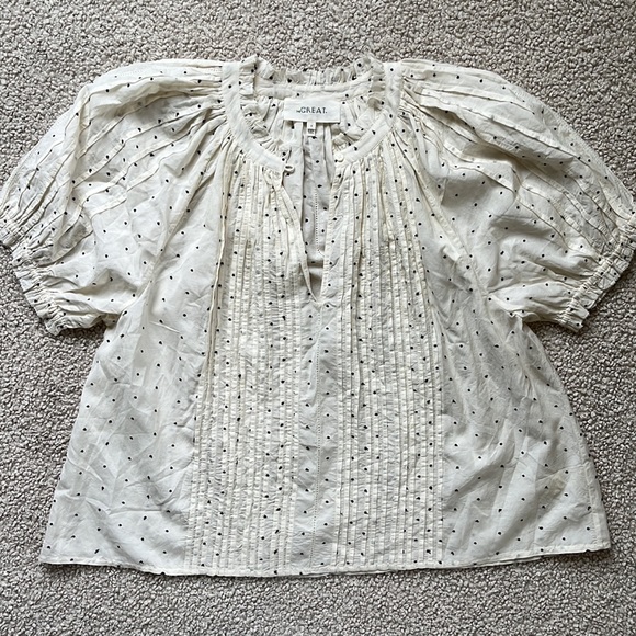 THE GREAT. Cream Polka Dot Blouse - Picture 2 of 13